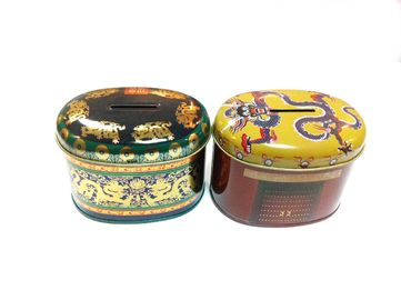 China Painting Tin Coin Box 0.23mm Containers For Saving , 105x75x80mm supplier
